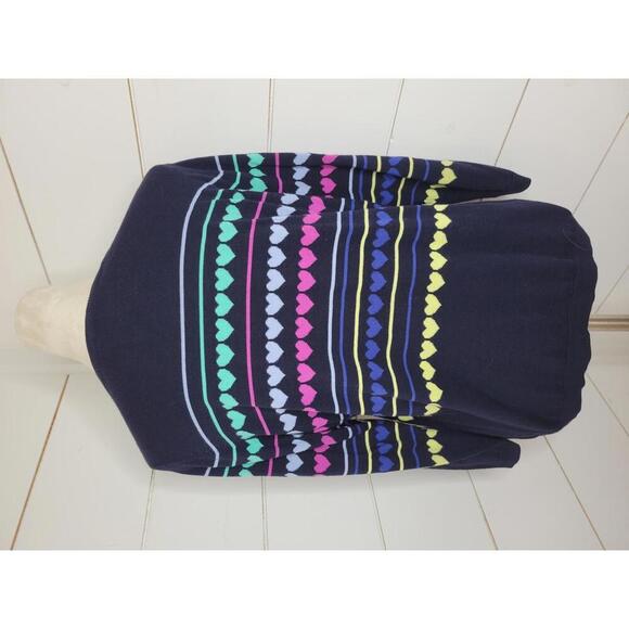 Talbots medium navy blue cardigan sweater with rainbow hearts - Picture 2 of 4